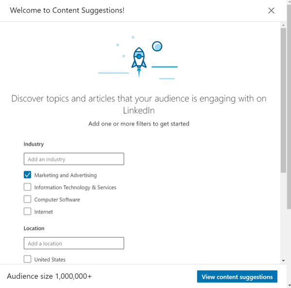 Sugestões de conteúdo do LinkedIn, etapa 2.