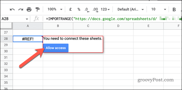 IMPORTRANGE botão Permitir acesso no Planilhas Google