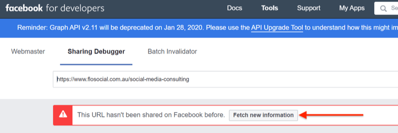 etapa 2 de como usar a ferramenta Facebook Sharing Debugger
