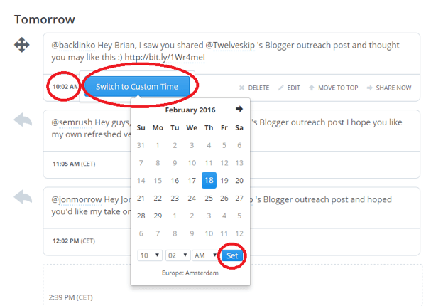 alterar a data do tweet no buffer