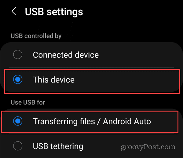 Transferir fotos do Android para uma unidade USB