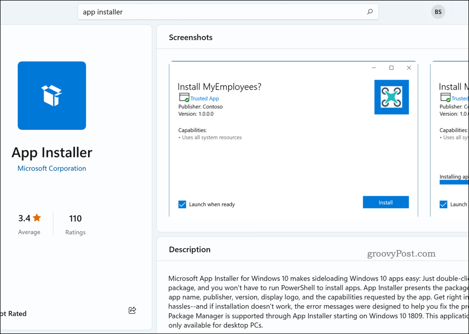 Instalador de aplicativos na Microsoft Store