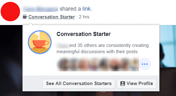 O Facebook parece estar experimentando novos emblemas de Conversation Starter, que destacam usuários e administradores que constantemente criam discussões significativas com suas postagens.