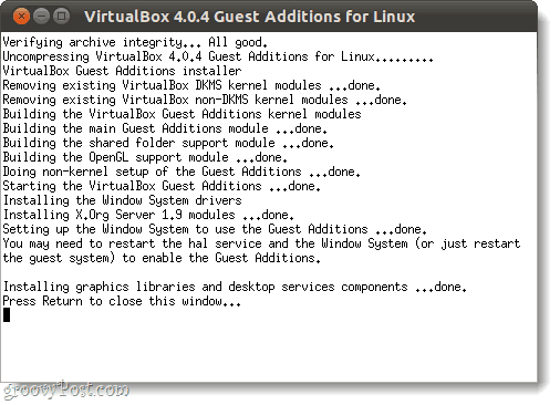 executar adições de convidados de virtualbox no linux