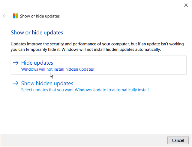 Ocultar ferramenta de atualização do Windows 10