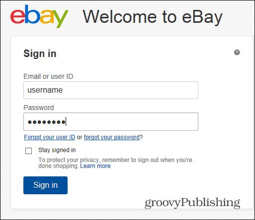 eBay alterar senha login