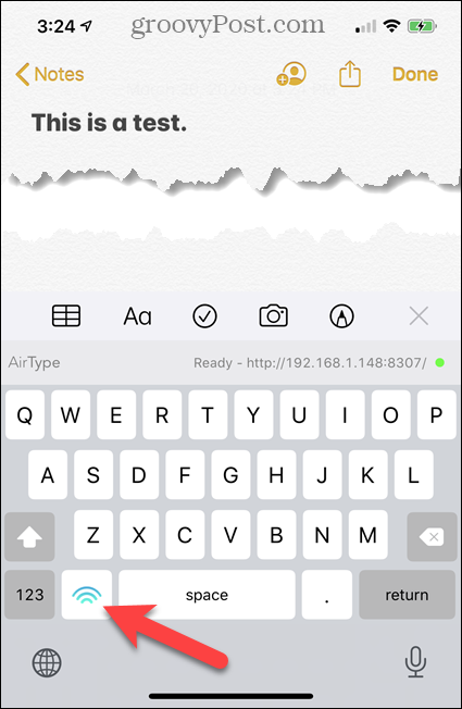 Teclado de texto AirType no iPhone