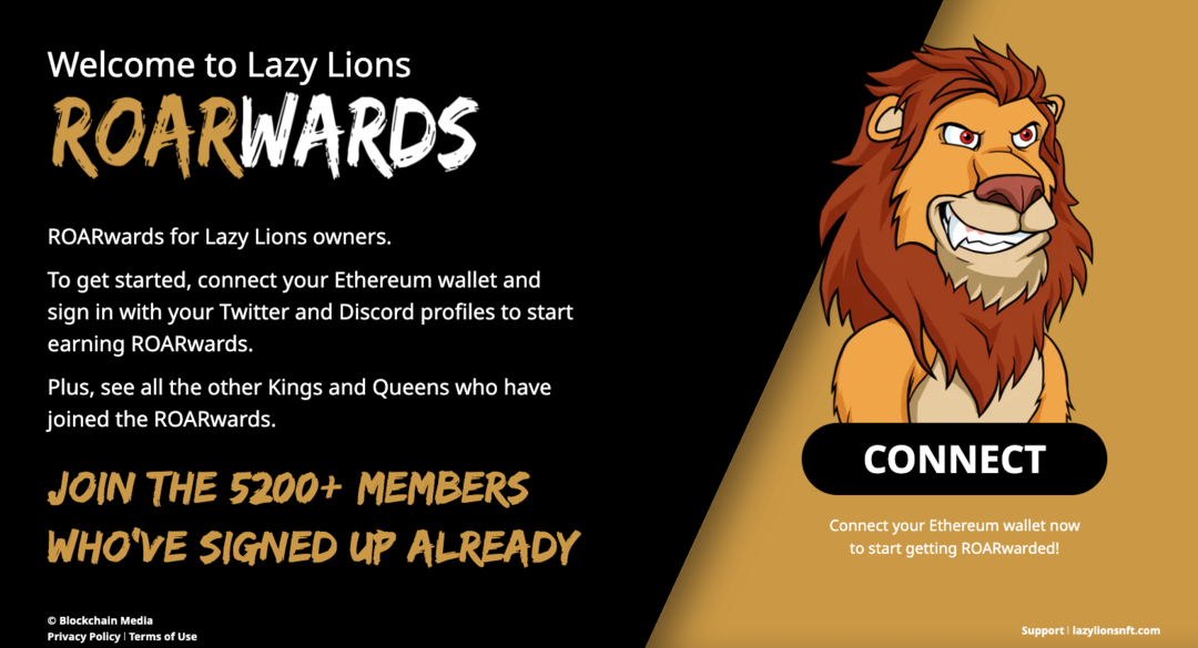 comunidade-desenvolvimento-preguiçoso-leões-perfil-imagem-carteira-recompensas-exemplo-2