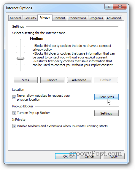 Privacidade do Windows 7 IE 10