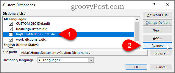 Remover um dicionário personalizado no Word