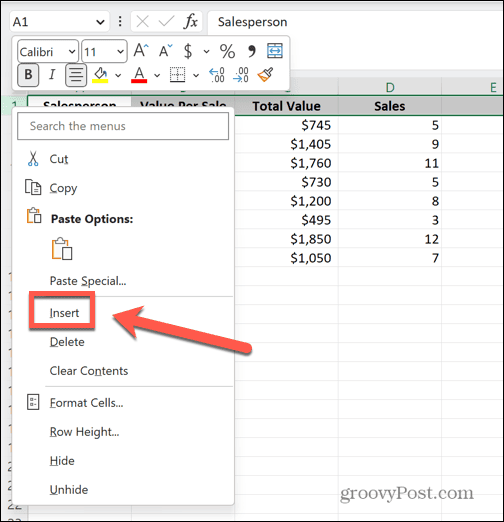 excel inserir