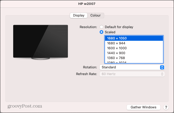 opções de resolução de tela externa mac