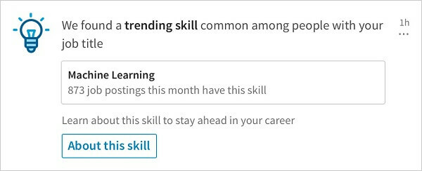 O LinkedIn lançou uma nova notificação que compartilha habilidades de tendências relevantes entre pessoas com o mesmo cargo.