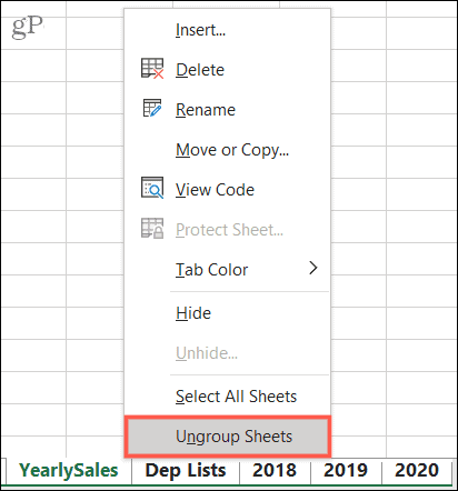 Desagrupar planilhas no Excel