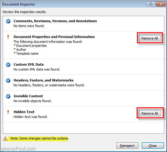 use o botão remover tudo para remover propriedades do documento e informações pessoais e texto oculto dos arquivos do microsoft office