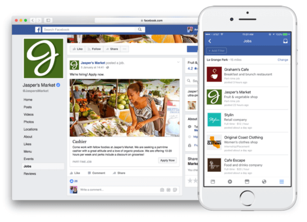 O Facebook está lançando novos recursos que permitem a publicação de empregos e a inscrição diretamente no Facebook.