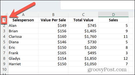 excel linha um