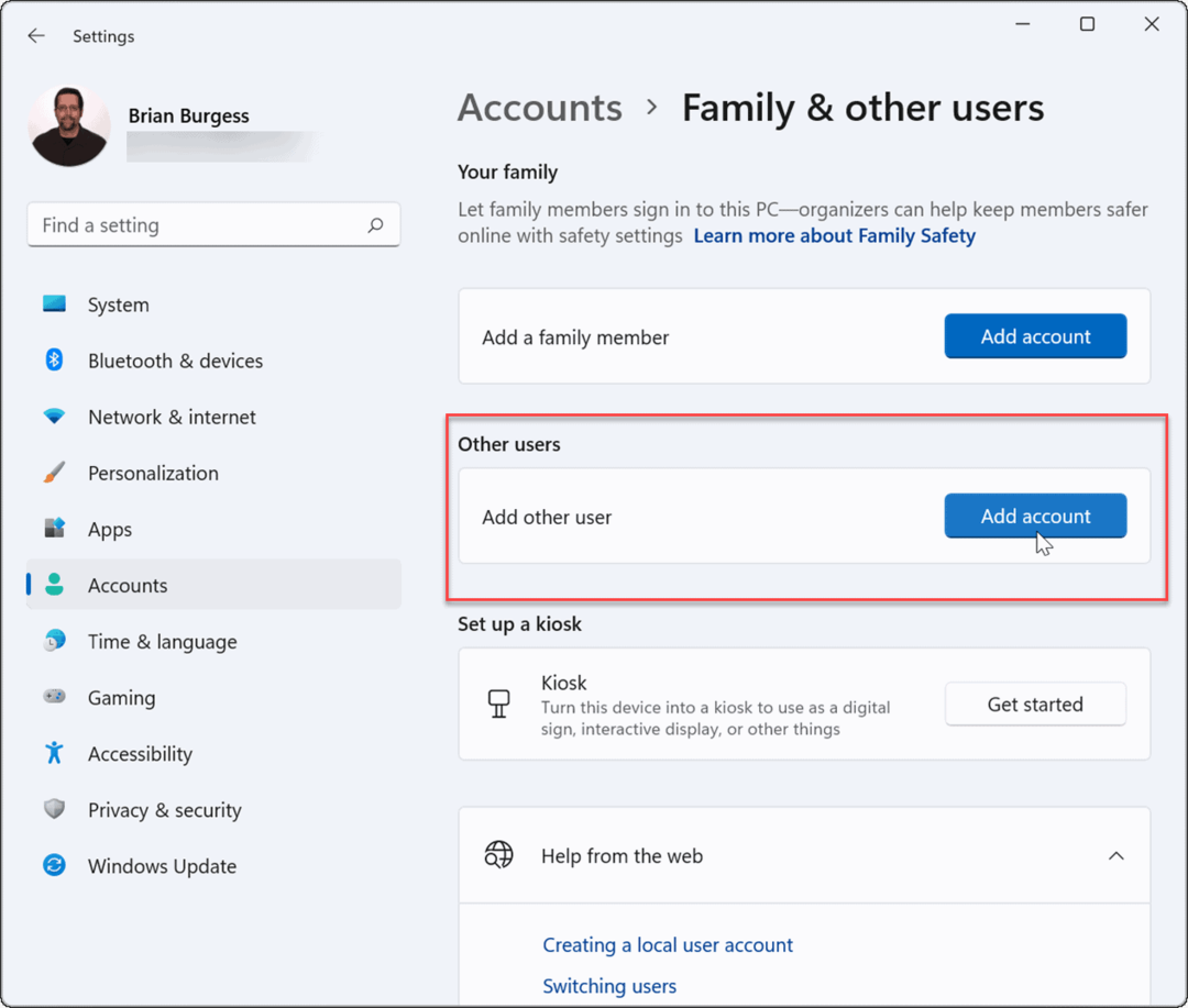 adicionar outros usuários criar uma conta de convidado no Windows 11