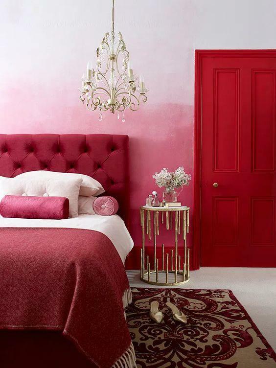 decoração de quarto vermelho e rosa