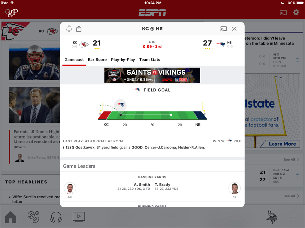 Aplicativo para iPad da ESPN para iOS