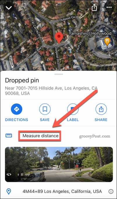 Botão de medição de distância do Google Maps no celular