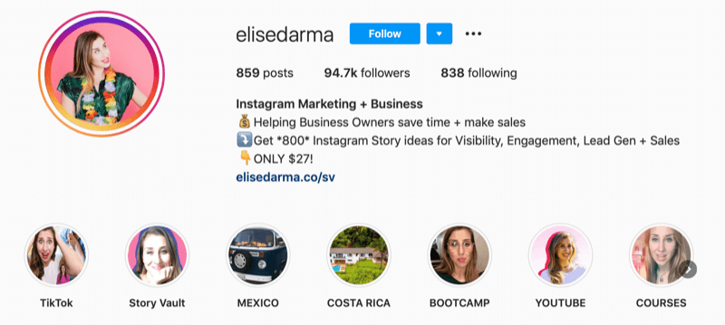 Perfil do Instagram de Elise Darma