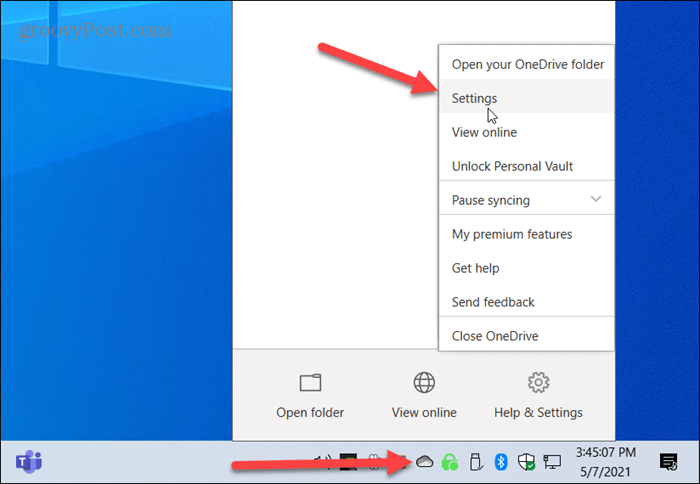 Configurações do Microsoft OneDrive