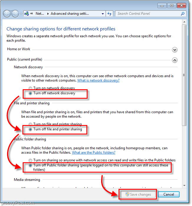 Como desativar o compartilhamento de arquivos e a descoberta de rede no Windows 7