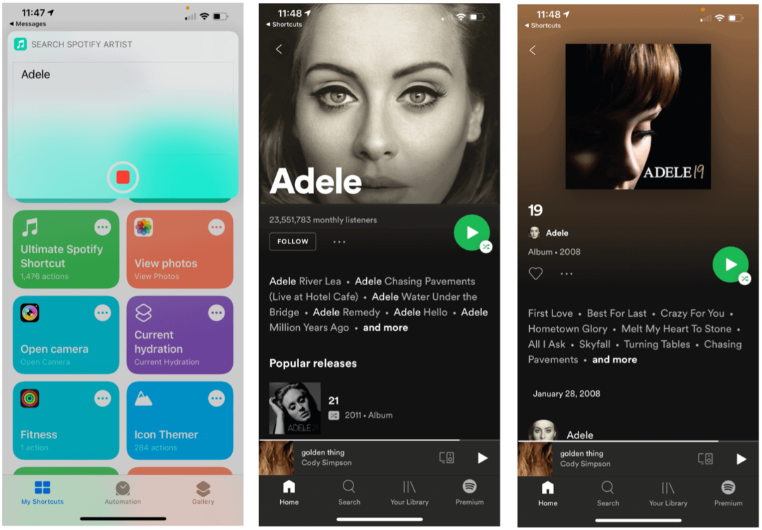 Atalhos da Siri para o artista de pesquisa do Spotify Siri