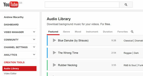 biblioteca de áudio do youtube