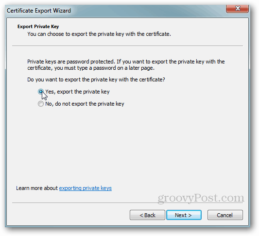 Exportação de Certificados do Windows - Chave Privada Sim