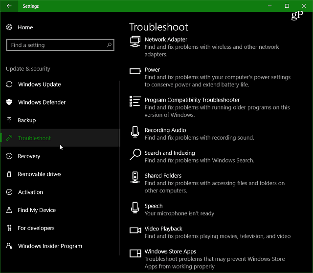 Foco no recurso de atualização dos criadores do Windows 10: Solucionadores de problemas