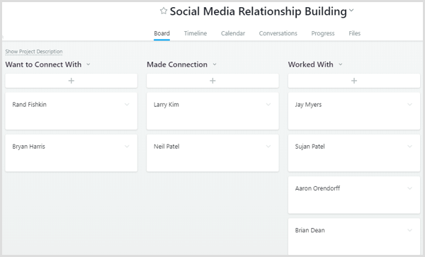 Construção de relacionamento com a mídia social Asana