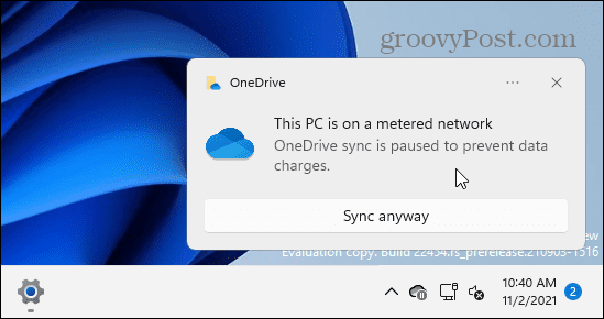 Mensagem de limite de conexão medida do OneDrive