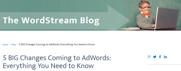 A postagem de recursos do Google AdWords no blog WordStream era um unicórnio.