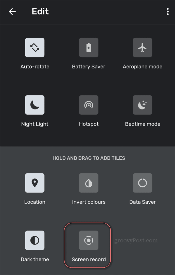 Gravador de tela de configurações rápidas do Android Screen Recorder