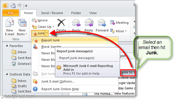 ferramenta de relatório de lixo eletrônico no Outlook 2010