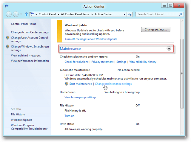 Como usar a manutenção automática do Windows 8