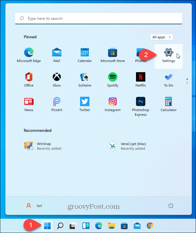 Abra as configurações do Windows 11