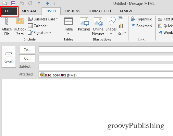 Redimensionar arquivo de imagens grandes do Outlook 2013