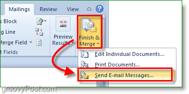 Captura de tela do Outlook 2010 - finalize e mescle e envie mensagens de email