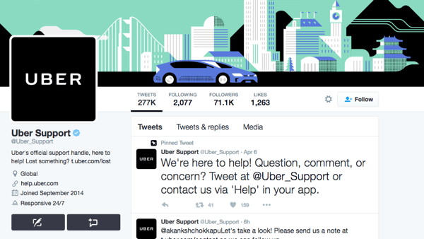 O Uber tem um identificador de Twitter separado para o Suporte do Uber.