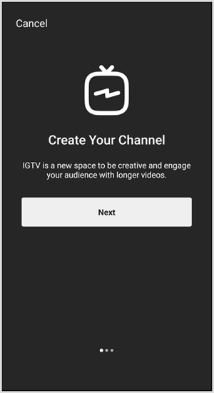 Siga as instruções para configurar o canal IGTV.