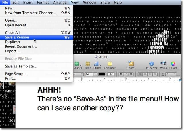 Mac OS X Lion: Salvar como com versões