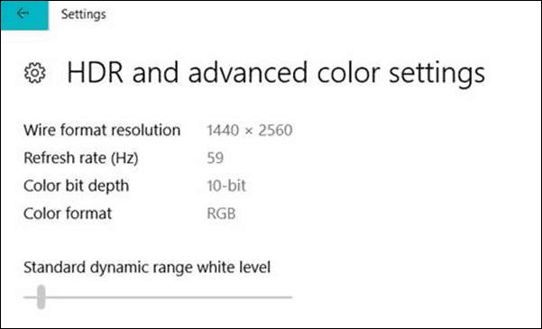 Configurações de cores HDR