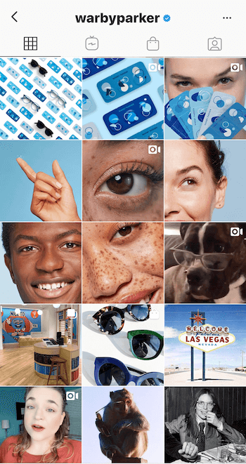 Perfil empresarial do Instagram para Warby Parker