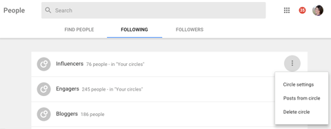 novas configurações do Google Plus Circle