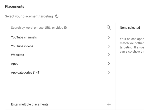 Como configurar uma campanha de anúncios do YouTube, etapa 33, opções de segmentação por canal