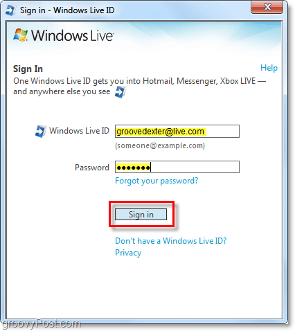 entre no windows live automaticamente usando uma conta do windows 7