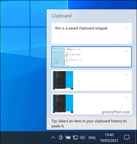 O painel da área de transferência do Windows 10